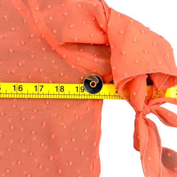 Ivy Jane Swiss Dot Sheer‎ Peach Blouse Cold Shoulder Bow Tied Womens Small - Picture 7 of 8